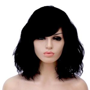 Black hair wig with bangs